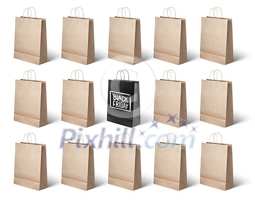 black Friday. Pattern paper bags on a white background