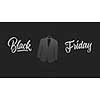 label in shape man's tuxedo on high hill made of cardboard on a gray background.a Calligraphic text black Friday and sales luxury premium style concept