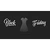 label in shape womens dress made of cardboard on high hill on a gray background.a Calligraphic text black Friday and sales luxury premium style concept