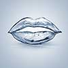 lips made of blue water splash isolated on blue background