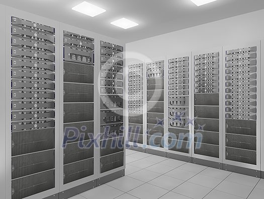 computer network server room 3d render representing internet and hosting company and data center concept computer network server room 3d render representing internet and hosting company and data center concept