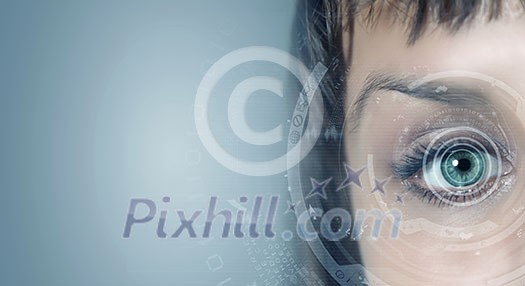 Close up of woman eye in process of scanning Close up of woman eye in process of scanning