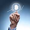 the hand of a man clicks Icon Bitcoin on virtual screen.Cryptocurrency graph on virtual screen. Business, Finance and technology concept.