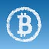 symbol bitcoin made from a white cloud on a blue background, Virtual money concept.