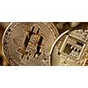 Bitcoin gold coin from both sides, cryptocurrency and blockchain concept, can be used for video or site cover