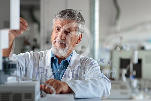 Senior chemistry professor/doctor in a lab (color toned image)