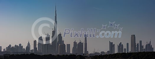 DUBAI UAE 31 JANUARY 2017 Panorama Dubai city. City centre, skyscrapers Sheikh Zayed Road. united arab emirates