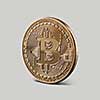 Gold Bitcoin Cryptocurrency. The front side of the coin on a gray background. cryptocurrency and blockchain concept.