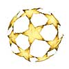 Yellow stars made of beer splashes in the shape of a ball isolated on white background. As a symbol or emblem of the UEFA Champions League