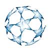 Football ball made of water splashes isolated on white background. As a symbol or emblem of the UEFA Champions League