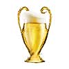 Football yellow cup made from beer isolated on white background. Cup as a symbol or emblem of the UEFA Champions League