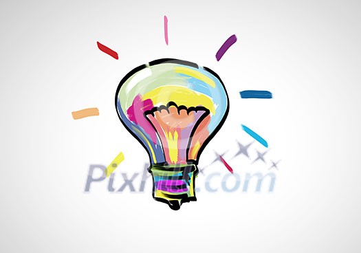 Conceptual image with light bulb drawn in colors Conceptual image with light bulb drawn in colors