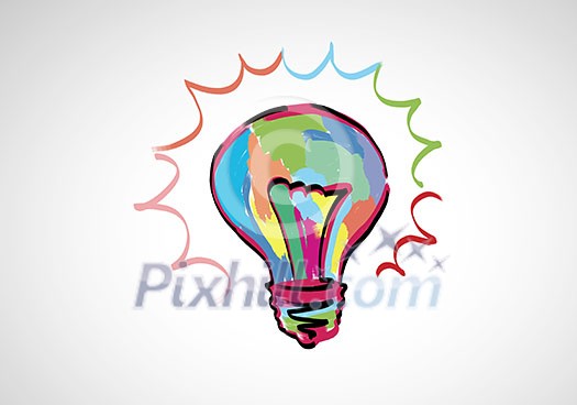 Conceptual image with light bulb drawn in colors Conceptual image with light bulb drawn in colors