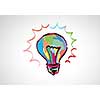 Conceptual image with light bulb drawn in colors