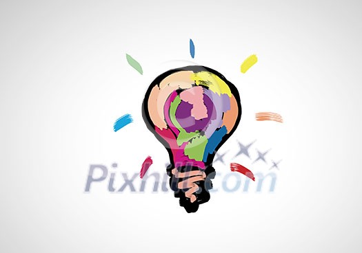 Conceptual image with light bulb drawn in colors Conceptual image with light bulb drawn in colors