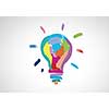 Conceptual image with light bulb drawn in colors