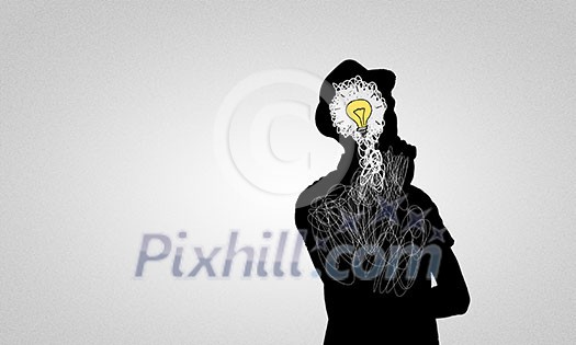 Black drawn silhouette of man on white backdrop Black drawn silhouette of man on white backdrop