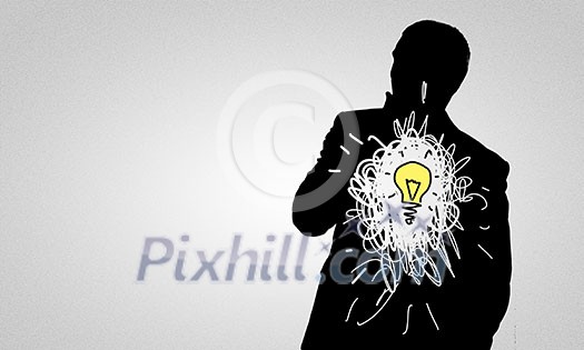 Black drawn silhouette of man on white backdrop Black drawn silhouette of man on white backdrop