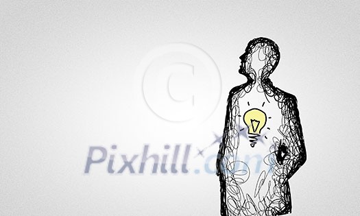 Black drawn silhouette of man on white backdrop Black drawn silhouette of man on white backdrop