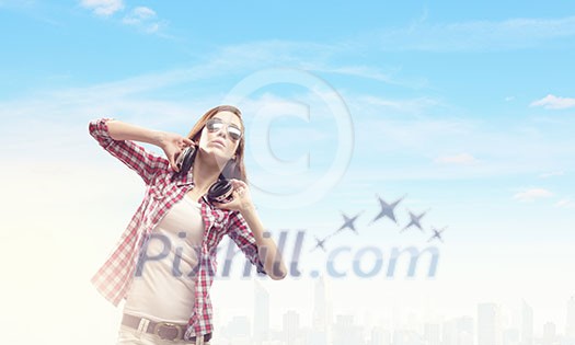 Young pretty girl in casual wearing headphones Young pretty girl in casual wearing headphones