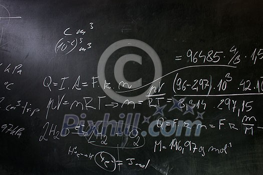 Blackboard/chalkboard during math class in front of the(color toned image)
