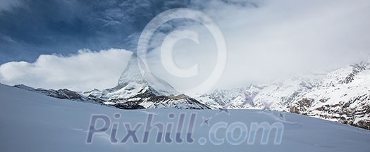 Amazing winter panorama of Matterhorn , Switzerland Amazing winter panorama of Matterhorn , Switzerland