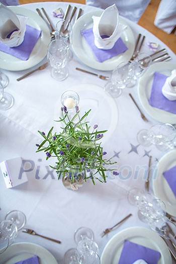 Lovely wedding venue - Wedding reception room, tables set and ready Lovely wedding venue - Wedding reception room, tables set and ready