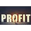 Back view of businesswoman standing in light of profit concept