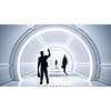 Businessman standing in virtual designed tunnel room