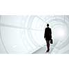 Businesswoman standing in virtual designed tunnel room