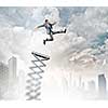 Businessman jumping on springboard as progress concept