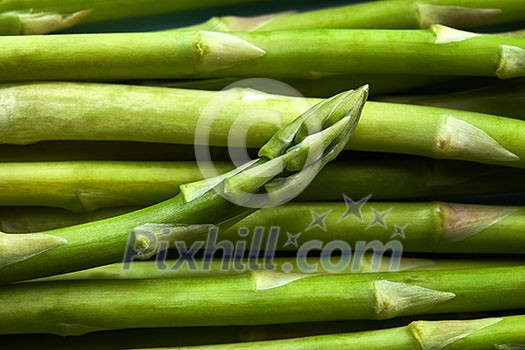 Texture of green Asparagus (Asparagus officinalis) vegetables vegetarian food. Flat lay