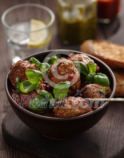 Delicious homemade meat balls in tomato sauce