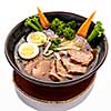 Plate of Ramen Soup with noodles and beef. Isolated on white background.