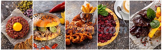 A collage of different dishes. The restaurant's menu concept. A collage of different dishes. The restaurant's menu concept.