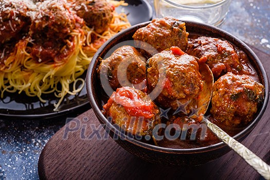 Delicious homemade meat balls in tomato sauce