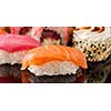 Sushi with salmon. Close-up. Macro shooting.