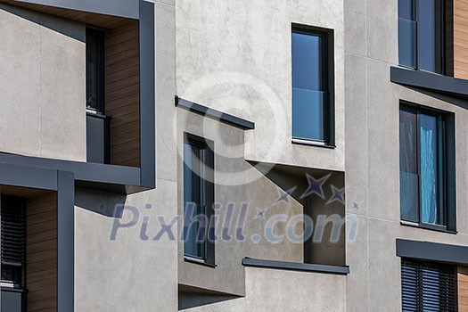 Contemporary design of multifamily living houses. Modern luxury apartments buildings