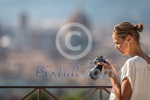Splendid Florence, Italy, with out of focus female photographer in the foreground Splendid Florence, Italy, with out of focus female photographer in the foreground