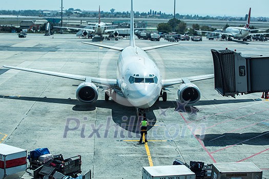 The plane at the airport on loading