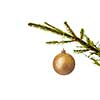 Christmas celebration holiday background with copyspace - Christmas-tree decoration bauble on decorated Christmas tree branch isolated on white background