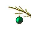 Christmas celebration holiday background with copyspace - Christmas-tree decoration bauble on decorated Christmas tree branch isolated on white background
