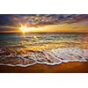 Beach holidays vacation background - calm ocean during tropical sunrise