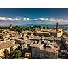 Spectacular aerial view of the old town of Volterra in Tuscany, Italy