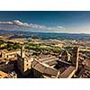 Spectacular aerial view of the old town of Volterra in Tuscany, Italy