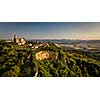 Spectacular aerial view of the old town of Volterra in Tuscany, Italy