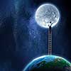 Businessman standing on ladder between moon and Earth palnet. Elements of this image are furnished by NASA
