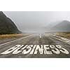 Conceptual image with word business on asphalt road