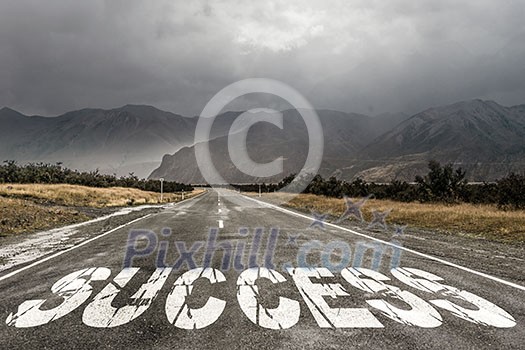 Conceptual image with word success on asphalt road Conceptual image with word success on asphalt road
