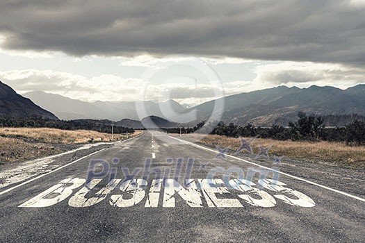 Conceptual image with word business on asphalt road Conceptual image with word business on asphalt road